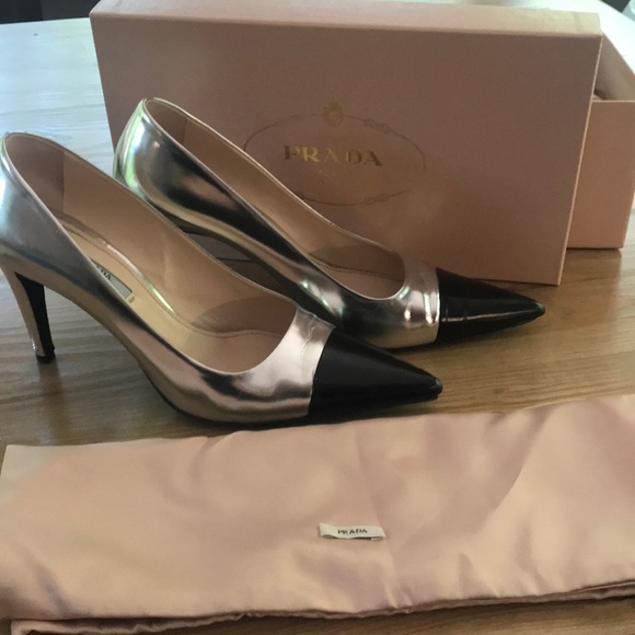 Prada Silver and Black Heels Authentic - Picture 8 of 8